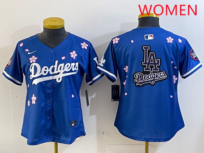 Women Los Angeles Dodgers Blank Blue Sakura Edition 2025 Nike MLB Jersey style 19->women mlb jersey->Women Jersey